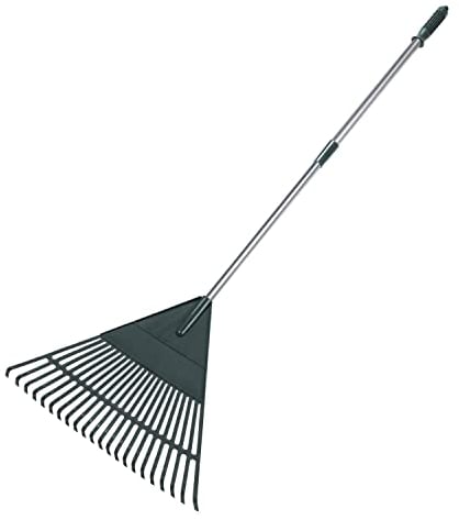 ORIENTOOLS Rastrello per foglie da giardino, regolabile e leggero, manico in acciaio, testa in plastica, 22 denti, da 107 cm a 153 cm