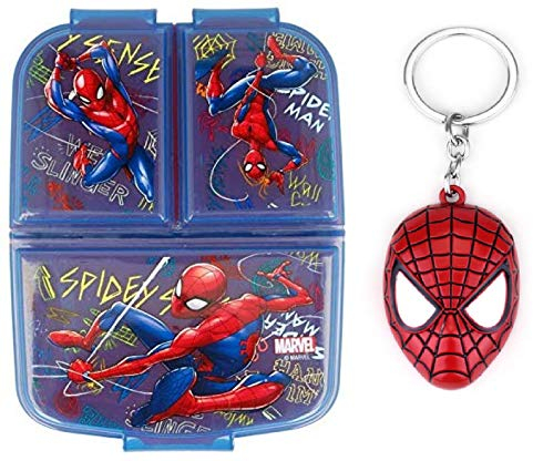 Spiderman Sandwich Lunch Box Multi Compartment Kids Children School Includes Spiderman Keychain