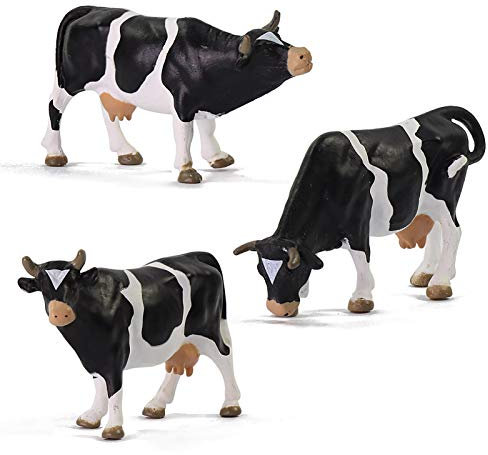 Evemodel Lot de 12 figurines d'animaux du zoo de la ferme en PVC peint 1:43 Noir Blanc Vaches ferroviaires Diorama AN4301