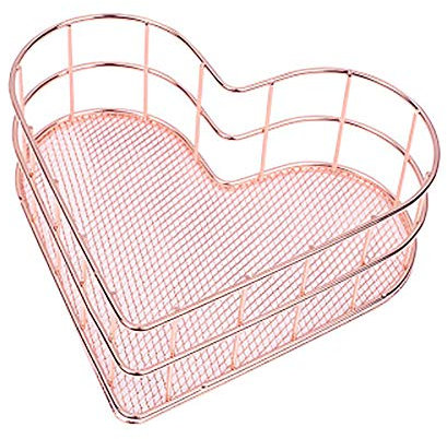 Metal Storage Baskets,Office Desk Tidy Organiser Metal Mesh Desktop Storage Basket Kitchen Tableware Container Sundries Box,Bathroom Shelves Makeup Desk Organizer,Fruit Storage Basket (Rose Gold)