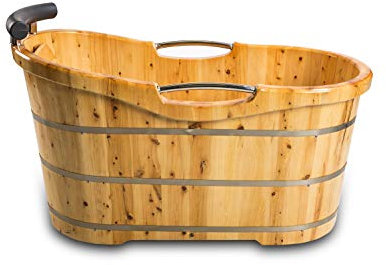 Trade-Line-Partner - Vasca da bagno in legno Luzern (vasca idromassaggio, doccia, bagno, in legno, balze da bagno) 150 x 67 cm