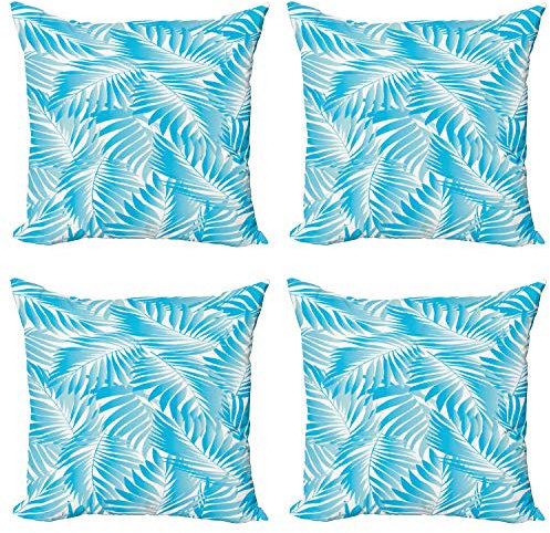 ABAKUHAUS Blatt Kissenbezug Set (4 Stück), Exotische Miami Palms, moderner doppelseitiger Digitaldruck, 50 cm, Türkis-Aqua-Blau