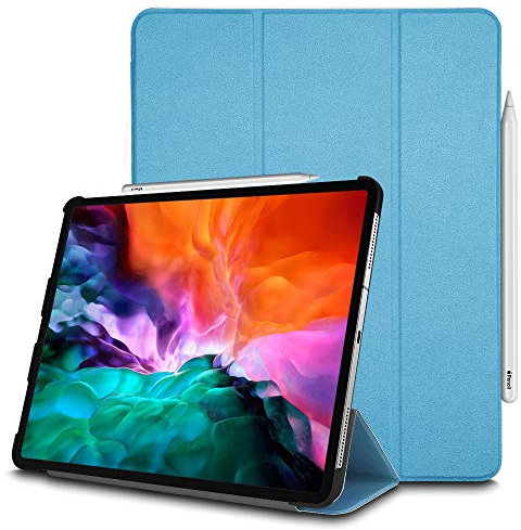 TECHGEAR iPad Pro 12.9 2020 Smart Case [Pencil Compatible] Slim Smart Case Tri-fold Stand Cover with Corner Protection [Auto Wake/Sleep] for iPad Pro 12.9 Inch 4th Generation / 2020 - Light Blue
