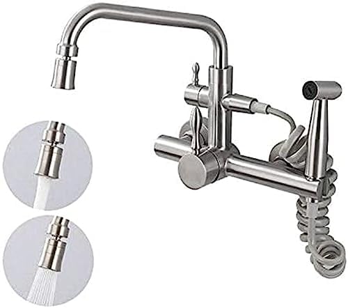 Küchenarmatur Wand Küchenarmatur Küchenarmatur Kalt- und Warmwasserhahn 360 ° Wasserhahn mit Spritzpistole Edelstahl Spüle 304 Multifunktions gebürstet-re