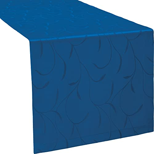 Erwin Müller Tischwäsche, Tischläufer Uni, Remscheid blau Größe 40x130 cm - hochwertige Qualität mit Fleckschutz ausgerüstet und Kuvertsaum, Rankenmuster (weitere Farben, Größen)
