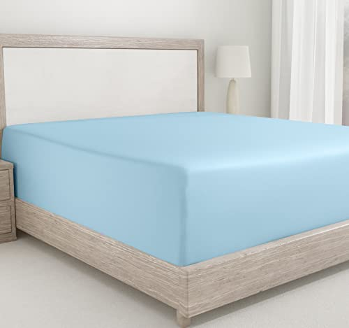 Spannbettlaken für Super-Kingsize-Betten, weiche 100 % Baumwolle, Satin mit 400 Fadendichte, 180 x 200 + 30 cm, Bettlaken mit tiefer Tasche, elastisch für gute Passform, langlebig, Himmelblau
