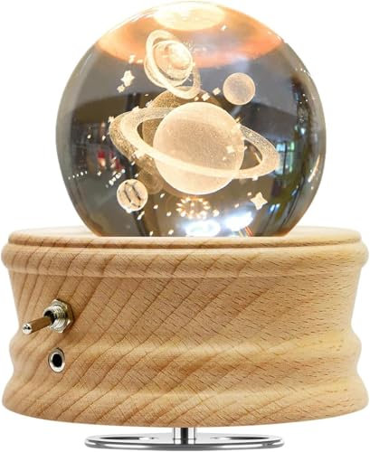 BIAOQINBO Kristallkugel Spieluhr, 360° Rotierende Hölzerne Spieluhr mit Projektionsfunktion, Geschenke für Frauen Mama Muttertag Vatertag Kindertag Geburtstag Weihnachten Valentinstag (Asteroid)