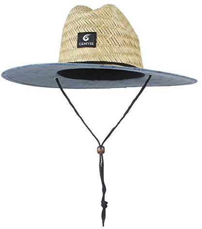 GEMVIE Sombrero de Baño de Paja para Mujer Unisex Sombrero de Sol para Hombre con Correa Ajustable Sombrero de Panamá ala Ancha Protección Solar Anti-UV Primavera Verano