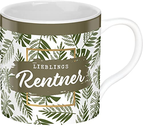 GRUSS & CO 47642 Tasse Motiv Rentner, Porzellan, 45 cl, Dschungel-Print, Mehrfarbig