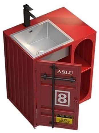 Fregadero de pedestal Tocador de baño de 27,5 pulgadas, mueble de baño independiente con lavabo de acero inoxidable, lavabo con pedestal de gabinete de metal de estilo industrial con almacenamiento ab