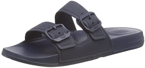 Fitflop Women's IQUSHION Two-BAR Buckle Slides Flat Sandal, Midnight Navy, 5 UK