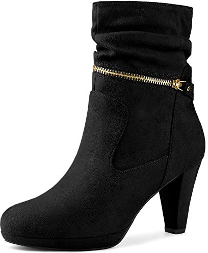Perphy Women's Ankle Zip Decor Platform Mid Calf Block Heels Boots Black 7 UK/Label Size 9 US