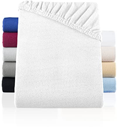 BaSaTex Flausch Topper-Spannbetttuch, 140x200-160x200 cm, Weiss | Winter Thermo Fleece Spannbettlaken, wärmendes plüsch Spannbetttuch Teddy, flauschiges Bettlaken, Steg: bis 10cm