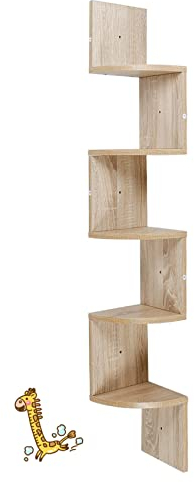 Eckregal Breit Regal mit Zickzack-Design,Eckregale zur Wandmontage, klassisches, 5-stöckige Wandhalterung, Eckregale, schwebende Regale, Bücherregal, Espresso-Finish (20*20*120cm (Eichenfarbe))