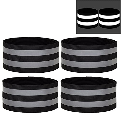 Lynlon 4 Stück Reflektorband für Outdoor Joggen, Wandern, Hosenklammer Hosenschutz Fahrrad, Sicherheits Reflektoren Kleidung, Reflektierende Armband 40 x 5 cm, Schwarz, (Reflexionsfläche 0,2 m²)