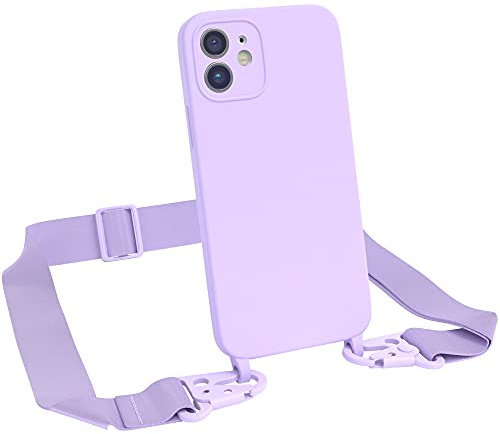 EAZY CASE Premium Silikon Handykette kompatibel mit iPhone 12 Handyhülle mit Umhängeband, Handykordel mit Schutzhülle, Silikonhülle, Hülle mit Band, Kette für Smartphone, Lila