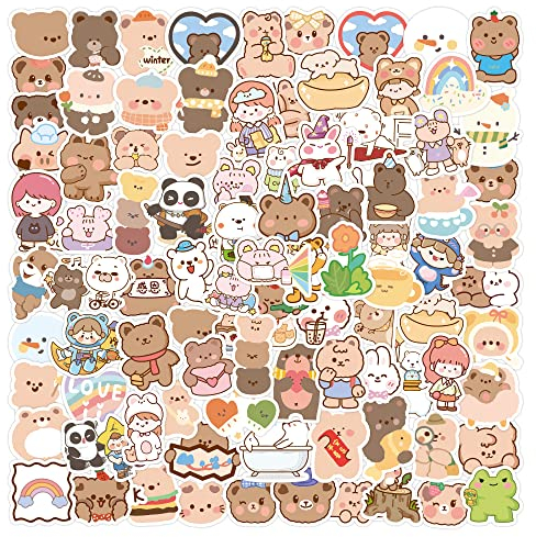 100 St.Süßer Bär Aufkleber Cute Sticker Kawaii Bear Graffiti Decals Wasserdicht für Auto Skateboard Reisekoffer Motor-/Fahrrad Boot Computer/Laptop/Tablet Kinderzimmer