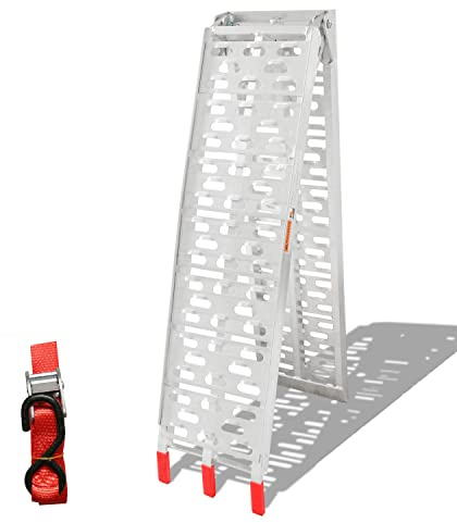 Jopassy 1X 340kg Klappbar Auffahrrampe, Alu Verladerampe, rutschfest Verladeschiene, Anhängerrampe, Auto Laderampe für Motorrad, Anhänger, Rasenmäher, 226 x 30.5x5.5cm