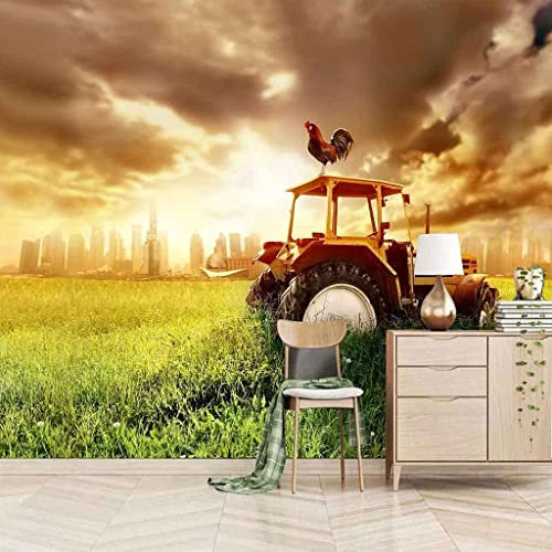 Papier Peint Salon 3D Wallpaper Mural Tracteur Pastoral Affiches 3D Auto-Adhésive Photo Chambre Canapé Couloir Décoration De La Maison Bricolage Panorama Effet 3D Mur 140(L)X70(H) Cm