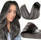 Hetto Microring Extensions Echthaar 55 cm Schwarz Extensions Echthaar Microring Balayage Schwarz to Silver Invisible Micro Loop Remy Haarverlangerung 50 stück 50g #1b/s/1b