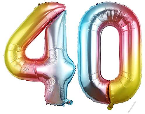 40 Geburtstag Deko zahlen luftballon 40 jahre | Folienballon Regenbogen- für 40. Geburtstagsdeko Männer Frauen Ballon Zahl Deko zum Geburtstag fliegt mit Helium