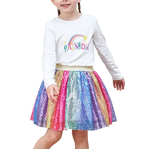 Mädchen T-Shirt Tutu Rock 2 Stück Pack Einhorn EIS Regenbogen Kurzarm Gr. 98-134