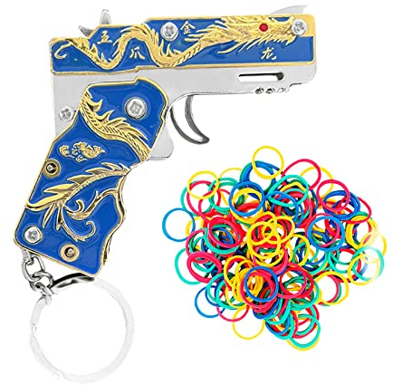 TIETHEKNOT Mini Golden Dragon Rubber Band Gun Metal folding keychain Rubber band toy gun Novel and funny Creative Outdoor party gift(blue)