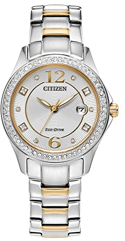 Citizen Ladies Eco-Drive Classic Crystal Watch in Two-Tone Stainless Steel, Silver-Tone Dial (Model: FE1146-71A)