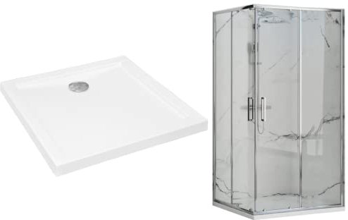 VBChome Cabine de douche avec receveur de douche Chromé 80 x 80 cm 190 cm 5 mm Entrée d'angle carrée Porte coulissante Porte de douche Verre de sécurité transparent Paroi de douche Siphon