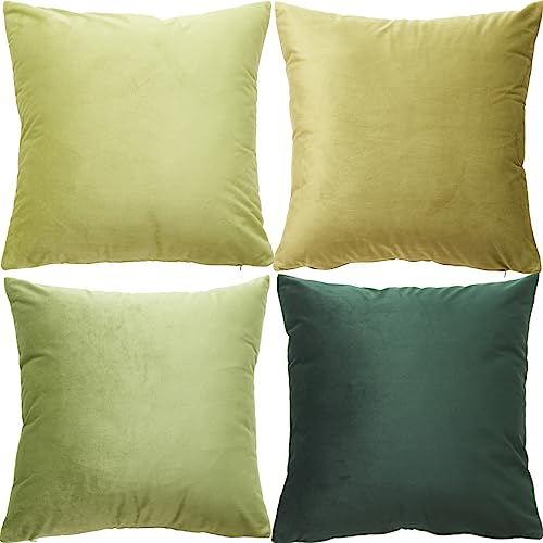 GONOVE Kissenbezüge 50x50cm Weicher Samt Bunte Plain Kissenbezug 4er Set Dekorative Kissenhülle Zierkissenbezüge Kissen für Sofa Couch Zuhause Wohnzimmer, Grün Serie