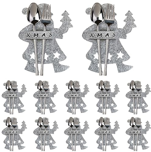 Oneshlee 6 Piezas Porta Cubiertos Navidad, Decoracion Mesa Navidad, Adornos Navideños Para La Casa, Decoración Navidad Hogar Bolsa Fieltro De Cubiertos Cuchillo Tenedores Cuchara (Papá noel, Gris)
