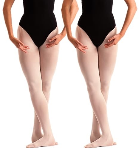 2 Pairs Dance Footed Ballet Tights Girls Kids Toddlers Adults Womens 60 Denier Full Foot Style Multipack in Pink White Black Tan and Light Suntan