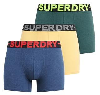 Superdry Herren Boxer Triple Pack Boxershorts, Drk Indg Bl MRL/BCK Grn MRL/Ntcl YLW MRL,