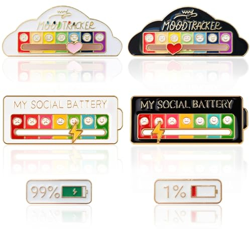Social Battery Pin, 6 Stück Emaille Pin Lustige Brosche für Soziale Interaktive Stimmungsnadeln Soziale Batterie Pins Anstecker Stimmung für 7 Tage Dekoration Anstecknadel