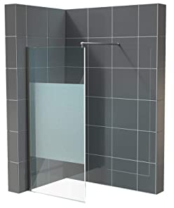 Glasplatte24 Walk in Dusche in Satinierter Mittelstreifen 110 x 200 cm, 10mm ESG Duschwand, Nano Glas Duschabtrennung