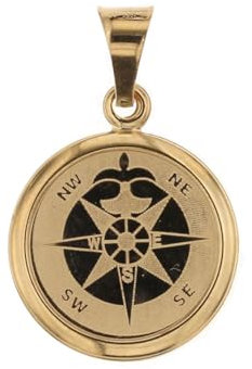 Ciondolo in oro giallo 18 kt pendente rosa dei venti grande portafortuna gioiello uomo in oro giallo inciso lucido e satinato diametro 1,80 cm