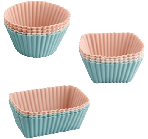 Vanyibro 12PCS Silicone Cupcake Cases,Reusable Non-Stick Cupcake Moulds Set,Food Grade Safety Air Fryer Oven Liners Microwave Bakeware Baking Cups Kit (Brown)