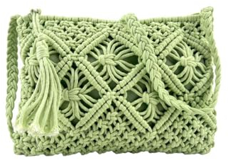 MODELISA - Bolso Sobre De Paja Borla Esparto Con Asa Hombro Para Mujer (Verde)