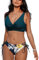CUPSHE Damen Bikini Set V Ausschnitt Crossover Lace Up Tank Bikini Low Waist Tropical Print Bademode Zweiteiliger Badeanzug Swimsuit Türkisblau/Gelb L
