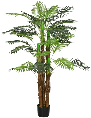 Outsunny Palmier Artificiel H.1,6 m Arbre Artificiel Tronc Branches Lichen Feuilles Grand réalisme Pot Inclus