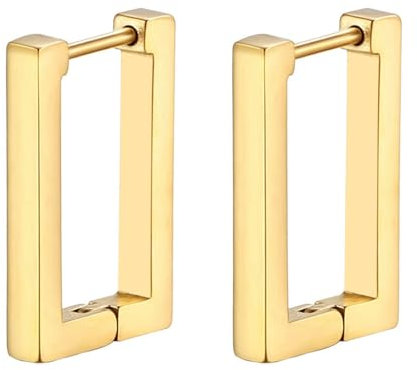 JewelryWe Rechteckige Ohrringe für Herren Damen: Gold Edelstahl Rechteck Klein Huggie Creolen Geometrische Eckige Ohrringe Punk Ohrstecker Ohr Piercing Hypoallergen Ohrschmuck