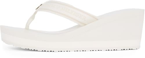 Tommy Hilfiger Donna Infradito Stripes con Tacco a Zeppa, Avorio (Ivory), 39