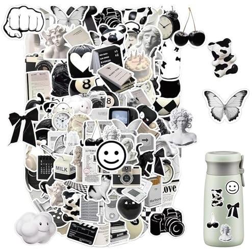 111 Stück Vintage Sticker in Schwarz und Weiß Minimalistische Stickers Wasserfest Scrapbook Zubehör Sticker Aesthetic DIY Basteln Deko für Laptop Fahrrad Jugendliche Sticker Journaling Vintage
