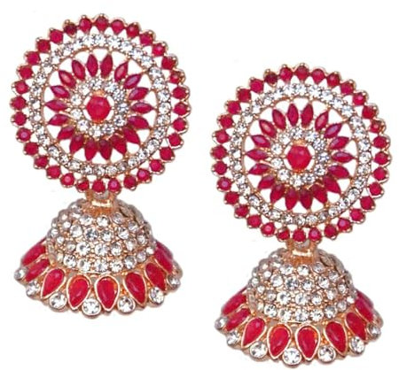 HemFashionJewels Traditional Pink Kundan Crystal Jadau Rose Gold Jhumka Earrings Indian Bollywood Chandelier Bridal Jewelry for Women