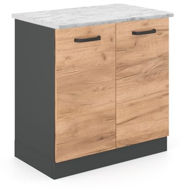 Vicco Spülenunterschrank R-Line, Küchenunterschrank für die Spüle, Goldkraft Eiche/Anthrazit, AP Marmor