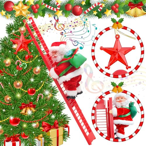 ZZXLOPEZ Elektrische Weihnachtsmann, Weihnachtsschmuck-Geschenke, Kletternder Weihnachtsmann Nikolaus(mit Musik),Weihnachtsmann Klettern Deko für Weihnachtsbaum,Haus,Außen Und Indoor Weihnachts Deko