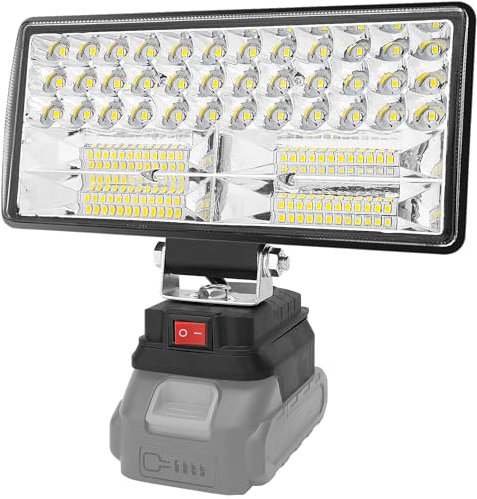 Radikor Lampe Led Rechargeable Pour Batterie Makita 18V, 8 Inches 50W Baladeuse Lampe de Chantier Alimenté Par Pile, Projecteur avec 2 Charge USB (Sans Batterie)