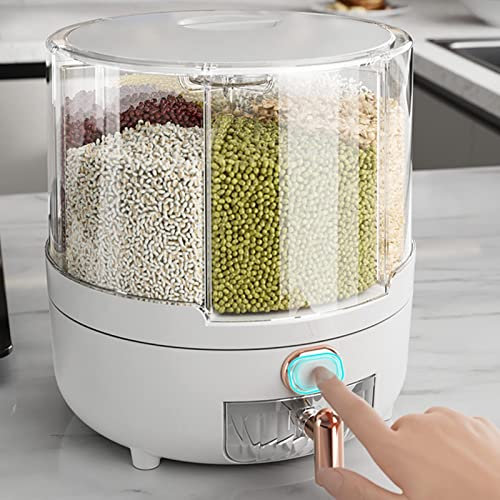 Rotating Food Dispenser PP Plastic Grain Dispenser 360 Degree Rotating Cereal Dispenser 6 Compartments Rage Container with 6 Compartments Rotating Kitchen Storage (Large)