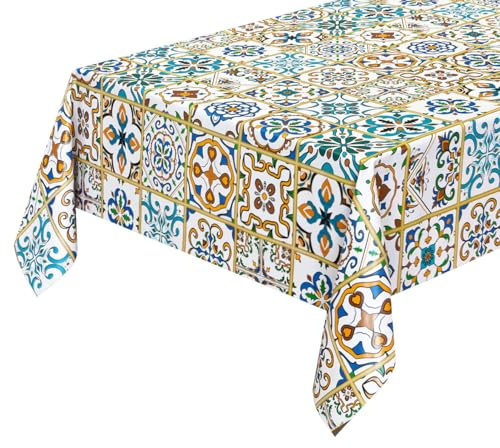 emmevi Tovaglia Cucina Antimacchia Piastrelle Maioliche Vintage Plastificata Cerata Copritavolo 140x180 Cm