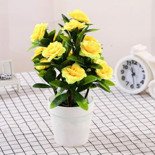 Lebendige künstliche Rosen im Topf für Garten, Büro und Veranstaltung Dekoration (gelb)